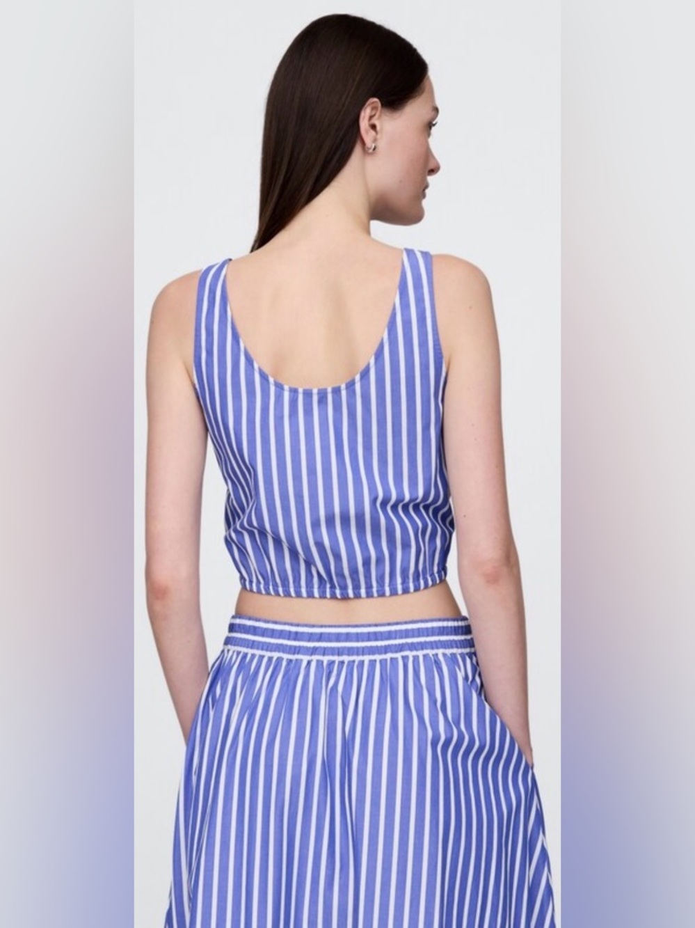 GAP Blue & White Striped Cinched-Hem Crop Top - Picture 3 of 7